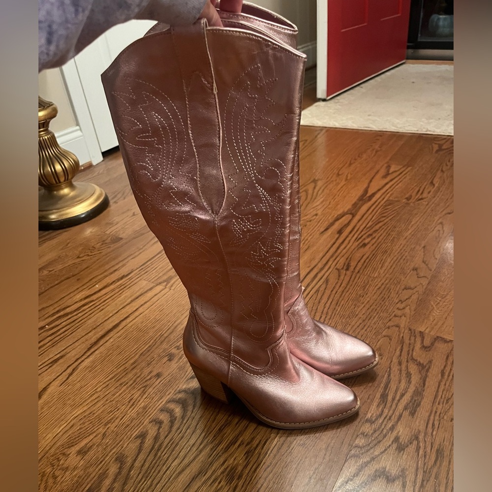 Metallic Pink Knee-High cowboy Boots
